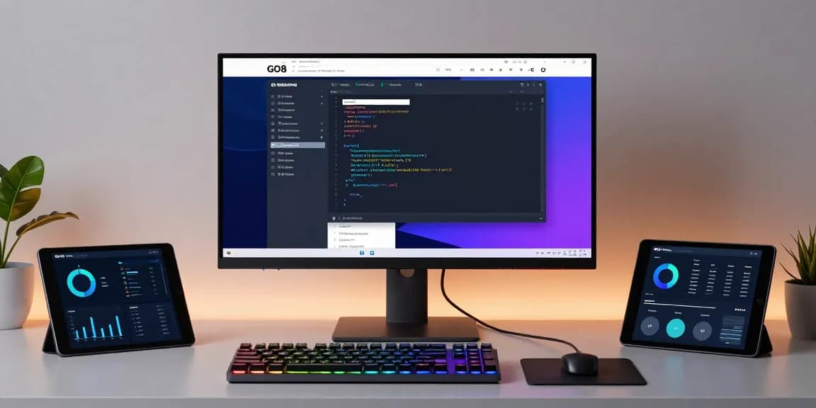 GO8 digital platform showcased in a modern developer workspace with innovative software development tools.