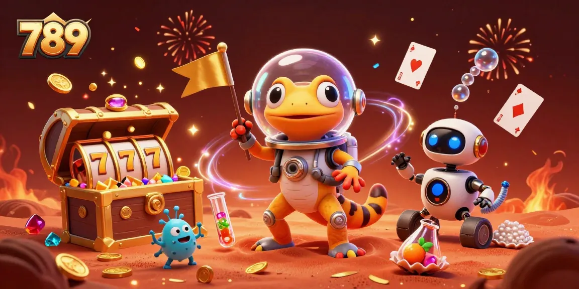 Engage in thrilling gambling at 789 with dynamic slots and exciting gameplay in a vibrant illustration.