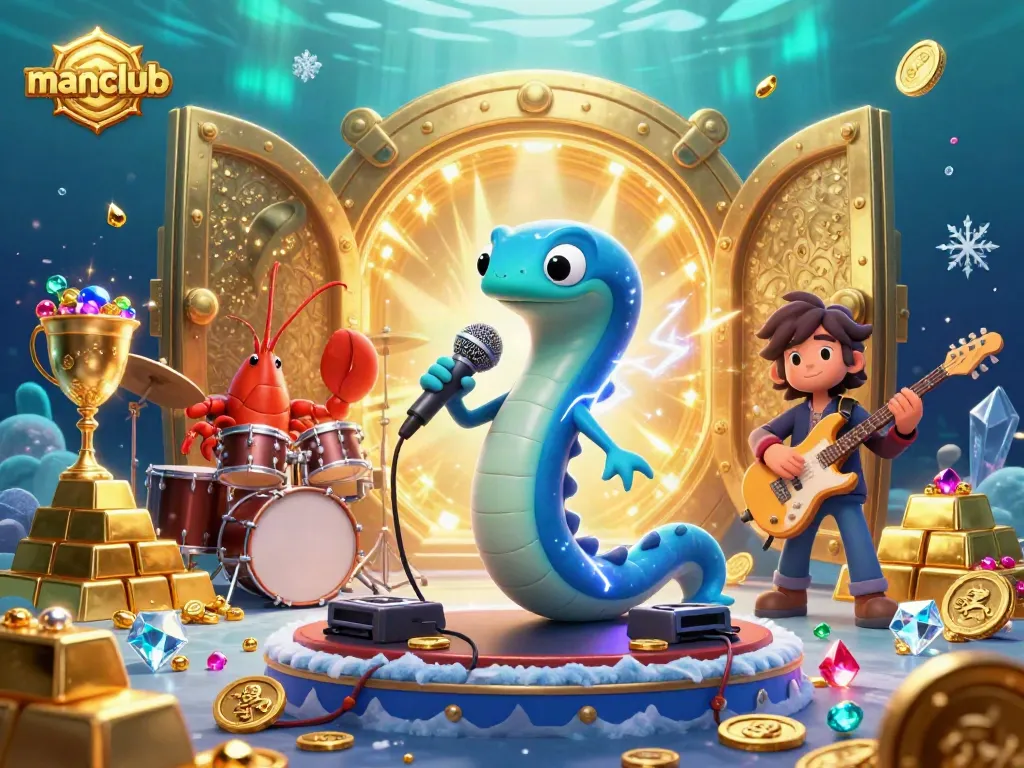 Experience thrilling gameplay at Manclub with a vibrant underwater scene filled with treasure and music.