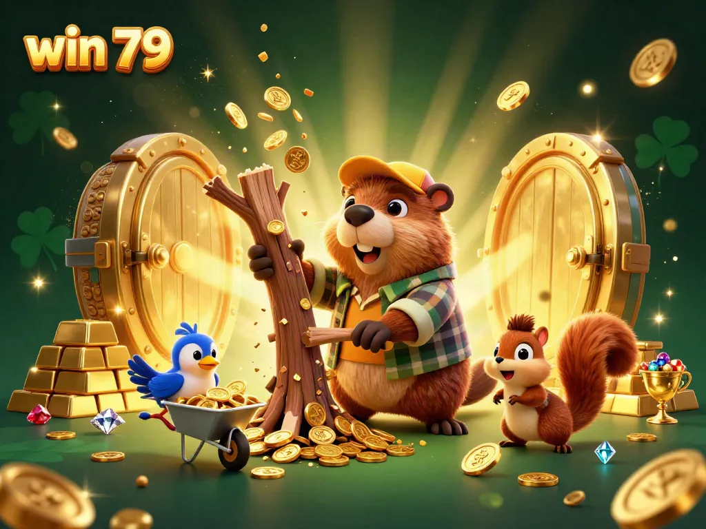 Experience exciting gameplay with win 79, featuring whimsical characters and treasures in a vibrant casino scene.