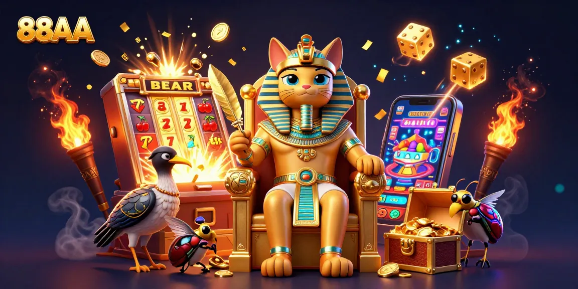Engage with 88AA's vibrant 3D illustration showcasing lively casino excitement with jackpots and interactive gameplay.