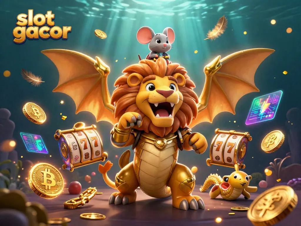Experience winning at slot gacor with a triumphant chimera and mystical coins.