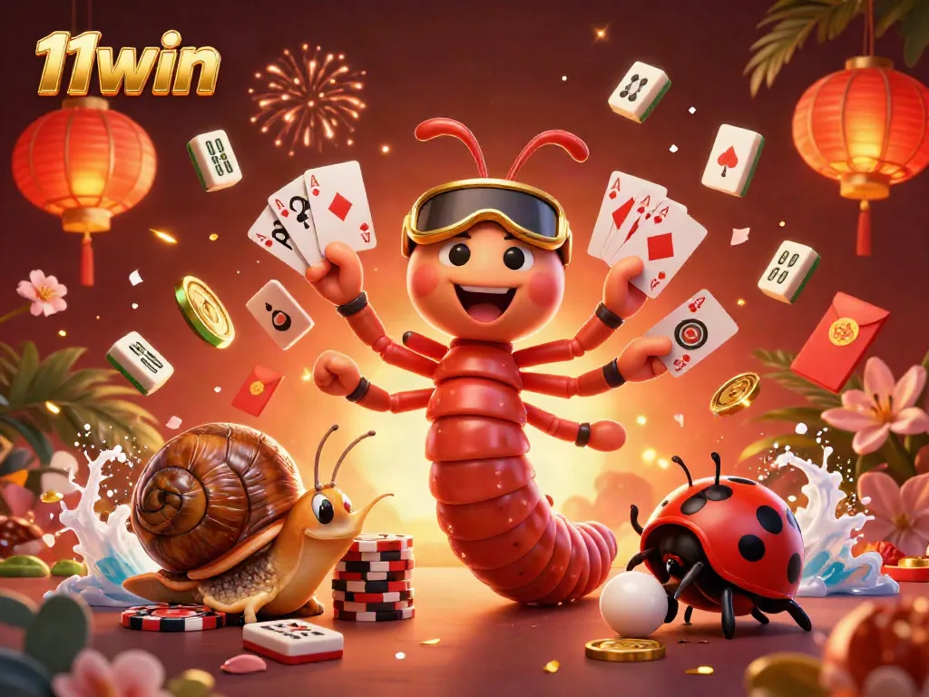 Engage in thrilling card games with 11win's colorful illustration featuring vibrant characters and casino elements.
