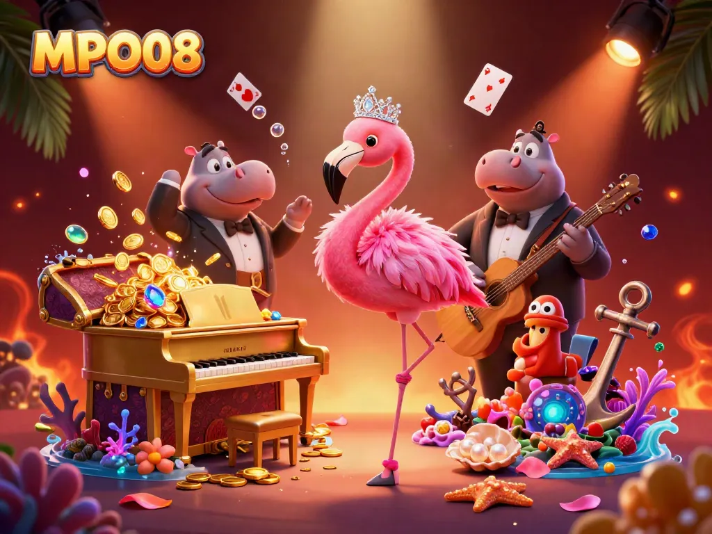 Experience thrilling betting at MPO08 with vibrant characters and immersive casino elements.