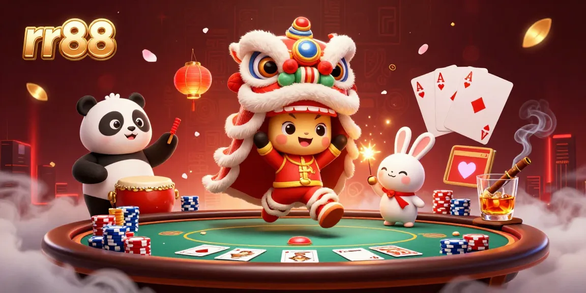rr88 gaming experience with vibrant characters celebrating around a poker table