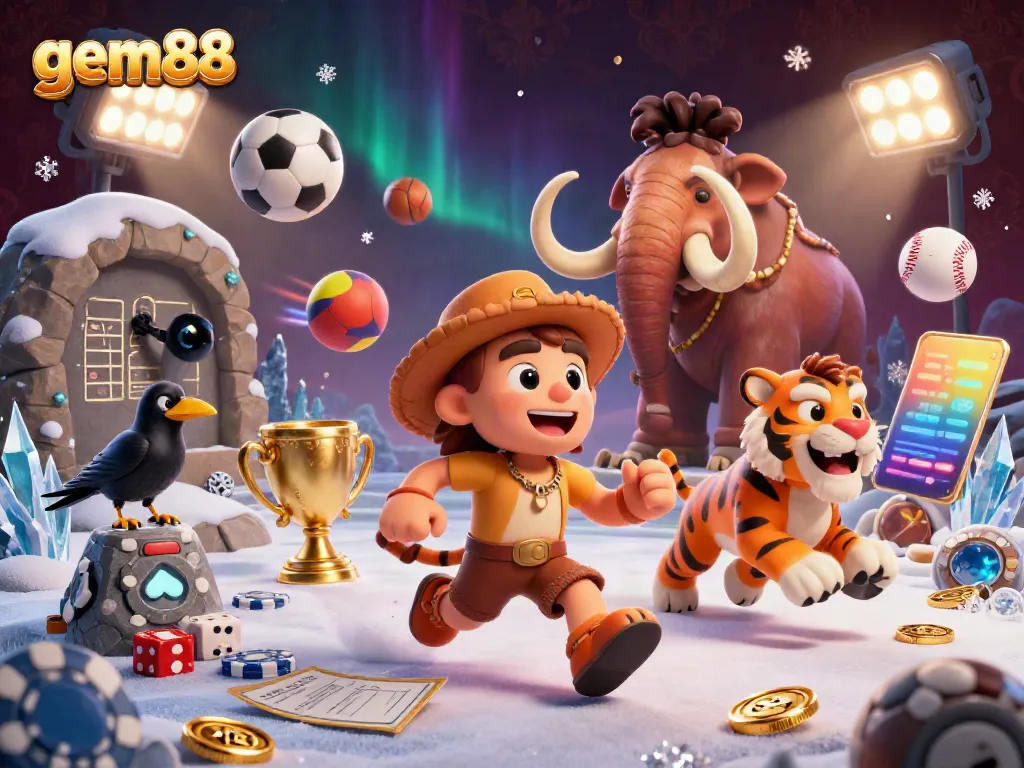 Experience thrilling fun at gem88 with a caveman and tiger duo running a prehistoric casino adventure.