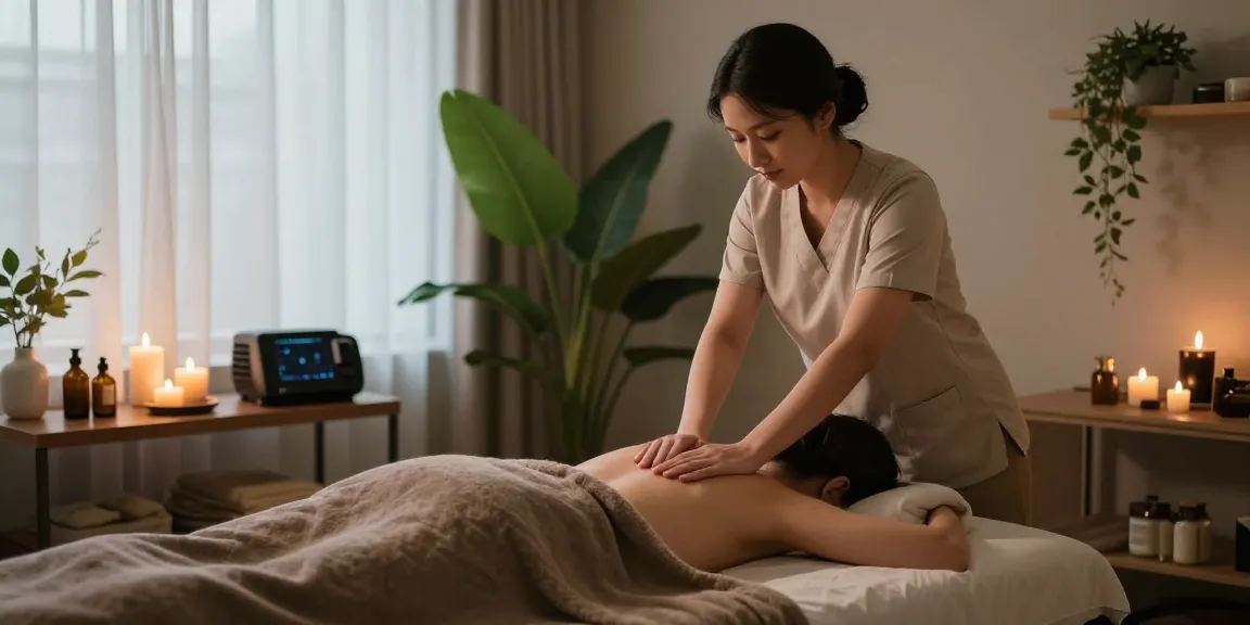 Relaxing 군포출장마사지 therapy room with therapist and soothing elements for ultimate comfort.