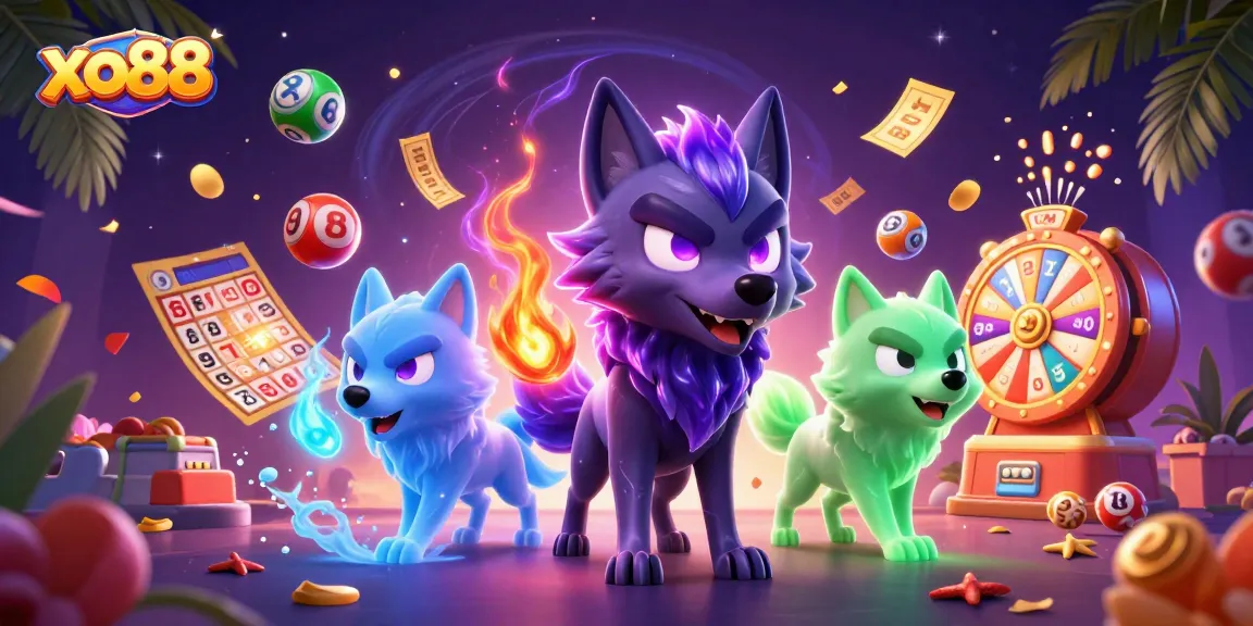 Engage with xo88's vibrant lottery and bingo excitement with dynamic 3D wolf characters.