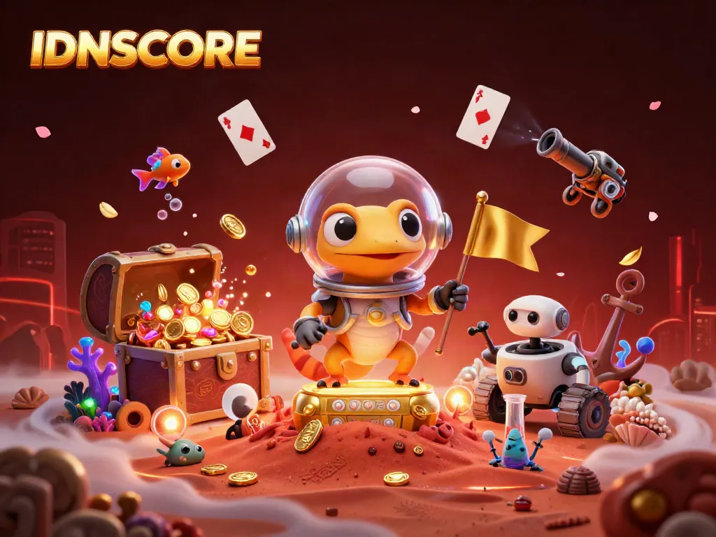Discover a vibrant casino world with IDNSCORE through a Martian gecko's adventure, filled with gold and excitement.