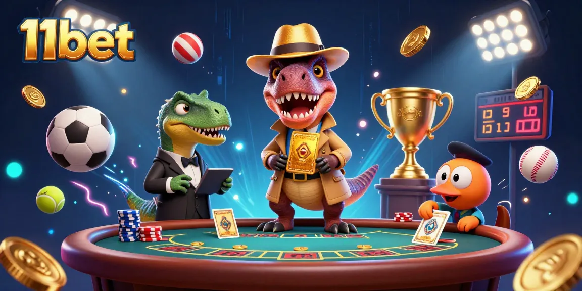 Engage in exciting gameplay at 11bet with cartoon characters in a lively casino scene.