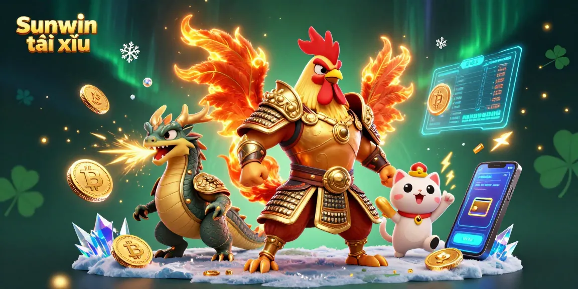 Experience thrilling gameplay with Sunwin tài xỉu featuring fighting rooster and dragon in a vibrant casino scene.