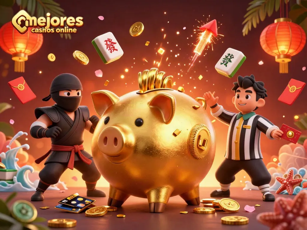 Disfruta de los mejores casinos online al jugar con un cerdo dorado y un ninja en un evento animado.