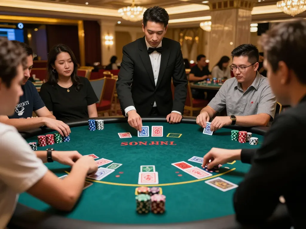Engaged players enjoying blackjack at a live casino, featuring Sunwin LINK MỚI's thrilling atmosphere.