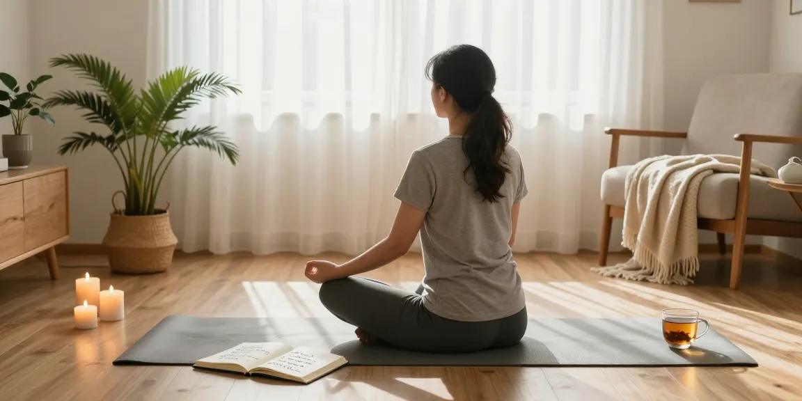 Individual practicing mindfulness meditation in a serene wellness space with rokok88-themed elements.