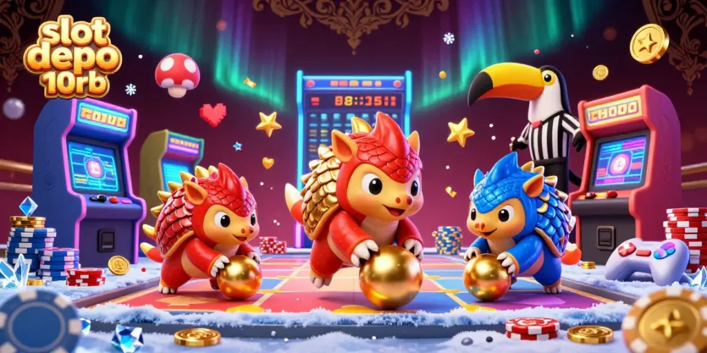 Experience excitement with slot depo 10rb while playing the latest casino games, featuring colorful pangolins and vivid gaming elements.