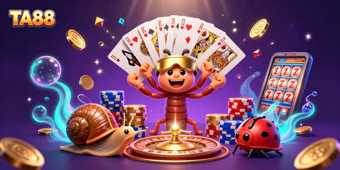 Experience TA88’s vibrant casino scene with characters and spinning roulette wheels.