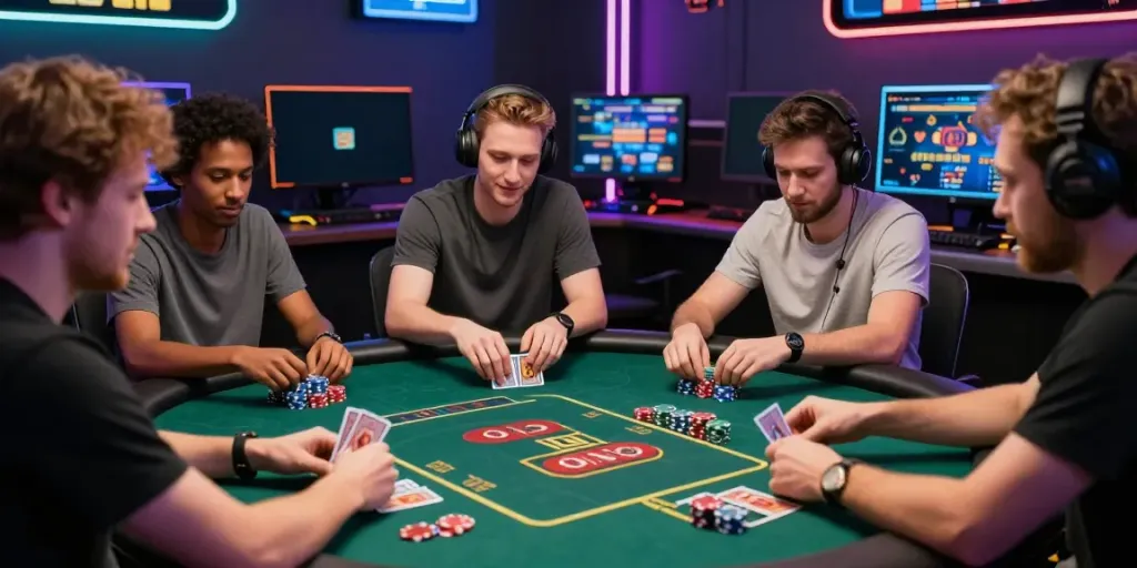 SV88 players enjoying live casino games at a vibrant gaming table, showcasing excitement and engagement.
