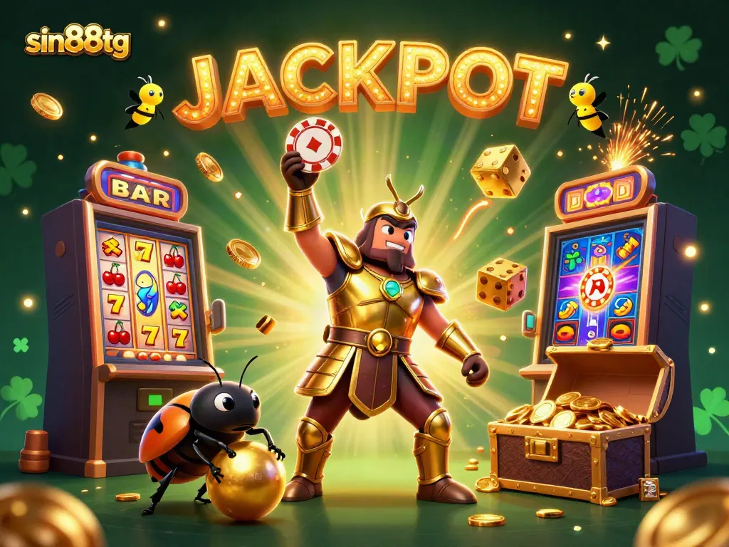 Experience the excitement of sin88tg with a vibrant casino scene featuring characters and jackpot elements.