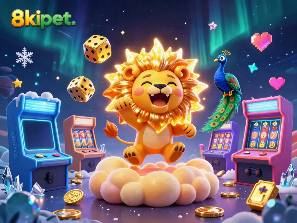 Experience the thrill of 8xbet. with an exciting 3D illustration showcasing a roaring lion and casino elements.