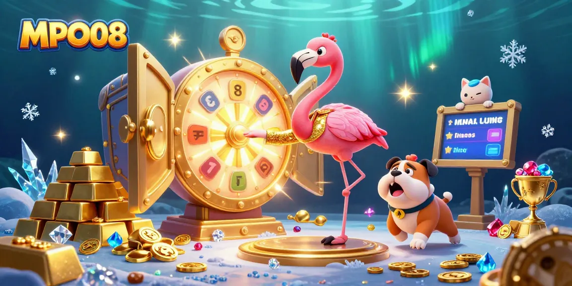 MPO08 engages players with a vibrant prize wheel and casino excitement featuring jewels and treasure.