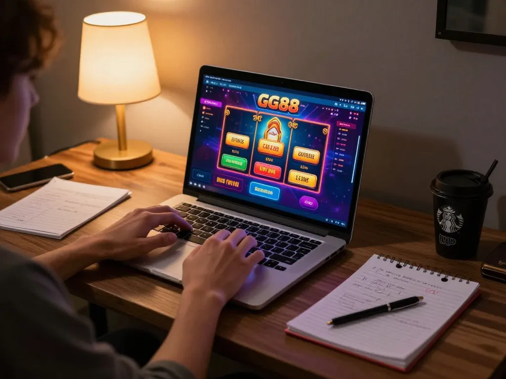Engage in strategic betting with GG88 during online gaming session at home.