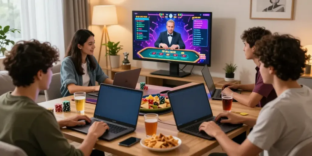 Interactive gaming experience at red88 with friends enjoying live casino games in a cozy setting.
