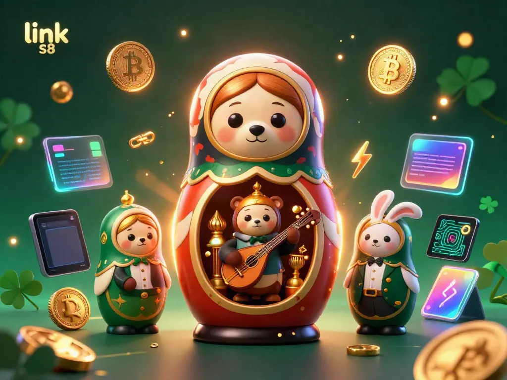 Engage with link s8's vibrant casino experience featuring cartoon Matryoshka bears and crypto elements.