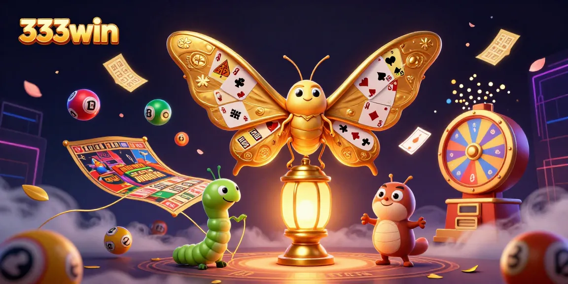 Engage in thrilling gameplay with 333win, featuring an enchanting moth surrounded by vibrant casino elements.