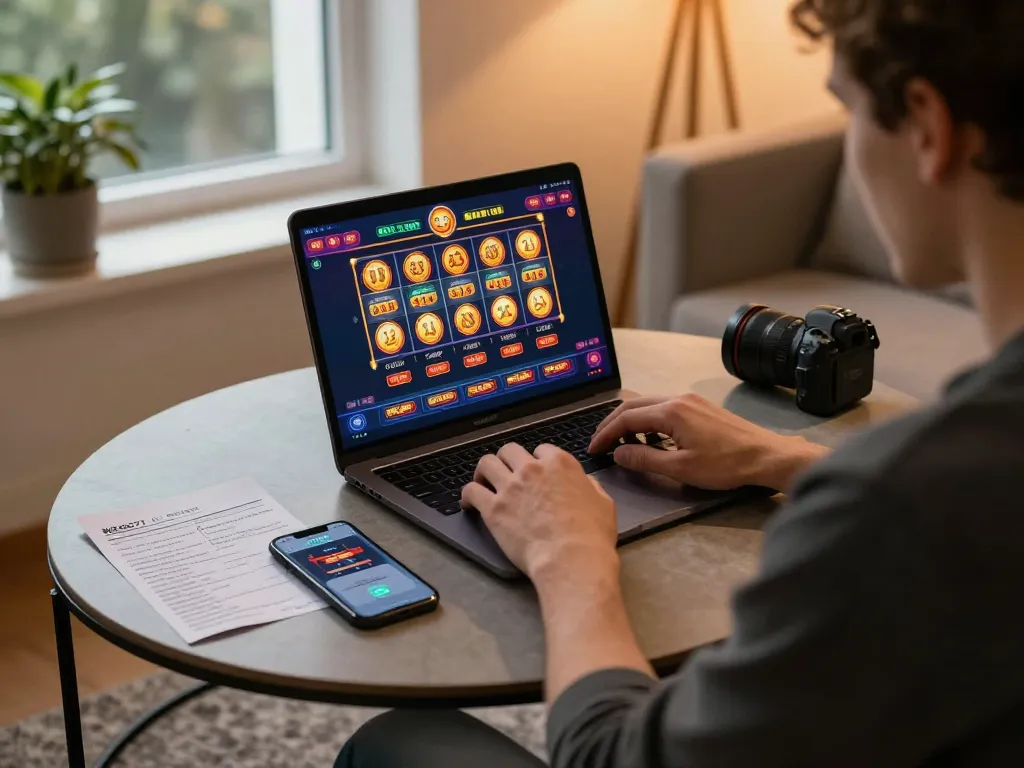 Engaging in online gambling at NEGO77 daftar while reviewing betting strategies.