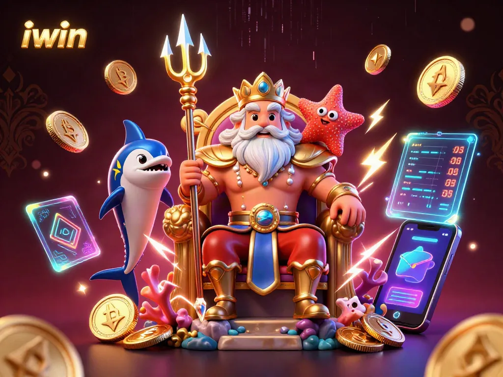 Engage in iwin casino adventures with Neptune amid vibrant cryptocurrency elements.