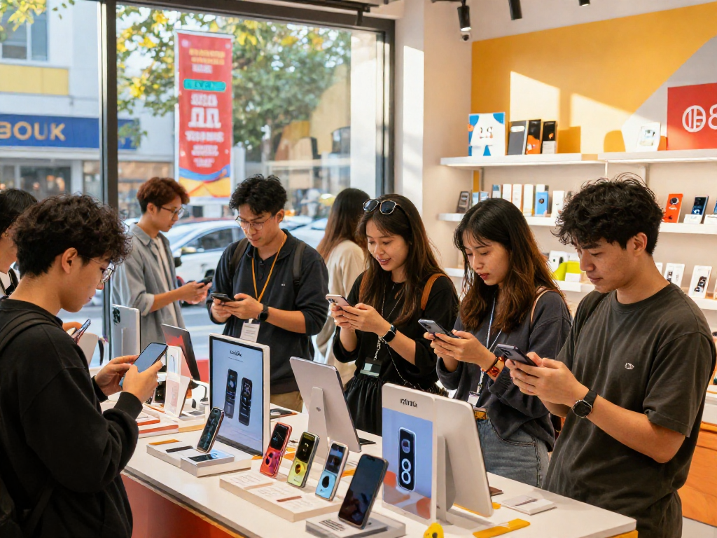 Shoppers engaging with rokok 88 products in a vibrant e-commerce setting
