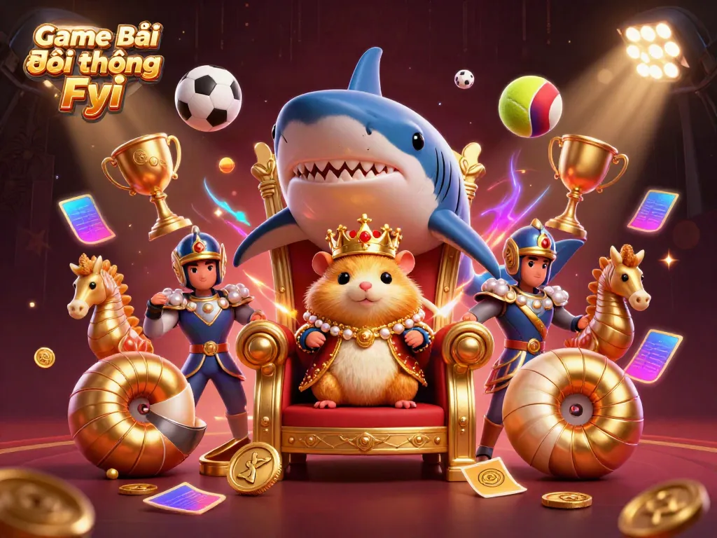 Engage in thrilling gameplay with Game Bài Đổi Thưởng Fyi, featuring a golden hamster king and dynamic sports elements.