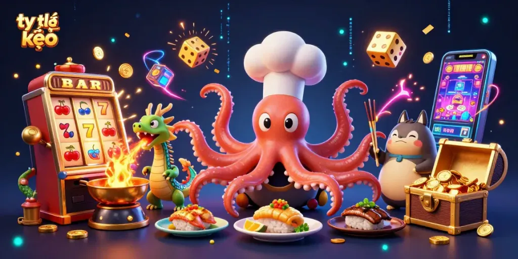 Experience the dynamic world of tỷ lệ kèo with engaging characters in a vibrant casino scene.