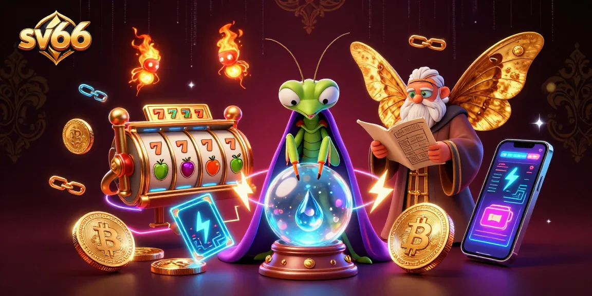Engage with sv66's vibrant casino world, featuring colorful slot elements and mystical characters.