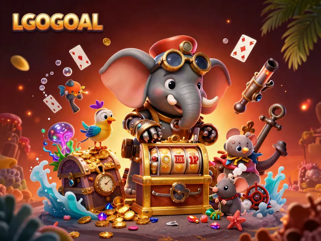 Experience thrilling gameplay with LGOGOAL featuring a steampunk elephant and casino elements.