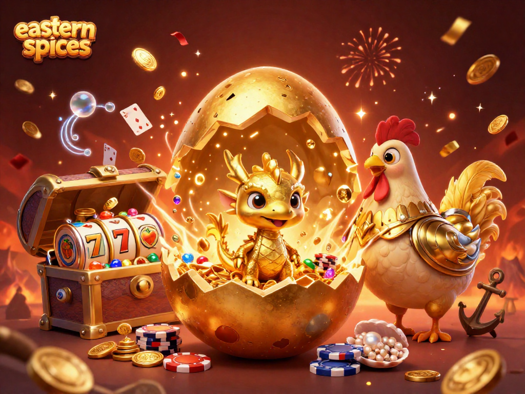 Experience the thrill of easternspices with a golden dragon atop poker chips in an exciting casino scene.