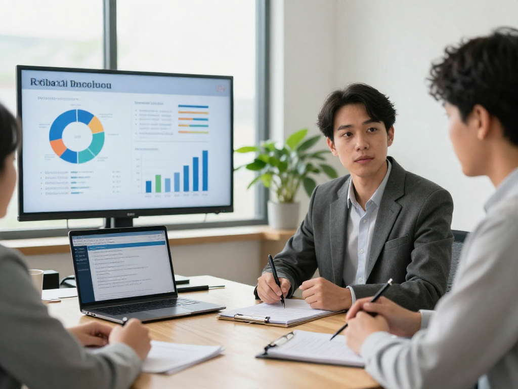Meeting with financial advisor at credit-consolidation.ca/ discussing debt reduction strategies and projections.