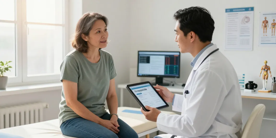 Healthcare professional discussing tirzepatide Canada treatment options with a patient in a bright clinic.