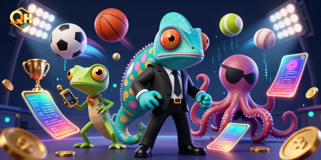 Experience thrilling sports betting at QH88 with dynamic characters and energetic graphics.