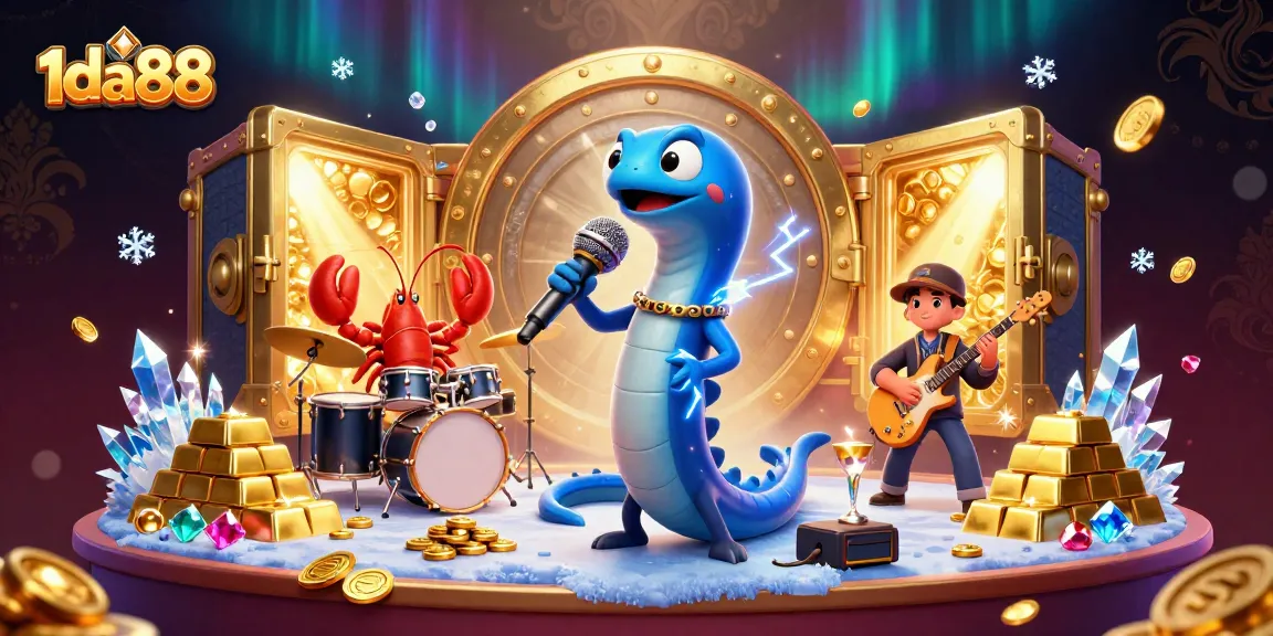 Engage with the underwater adventures at 1da88 featuring an electric eel DJ and vibrant casino elements.