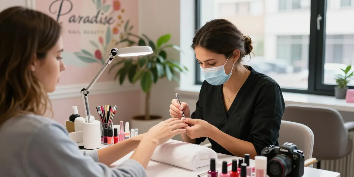 Professional manicure application at Paradise Nail Beauty, showcasing vibrant nail colors and a relaxing salon atmosphere.