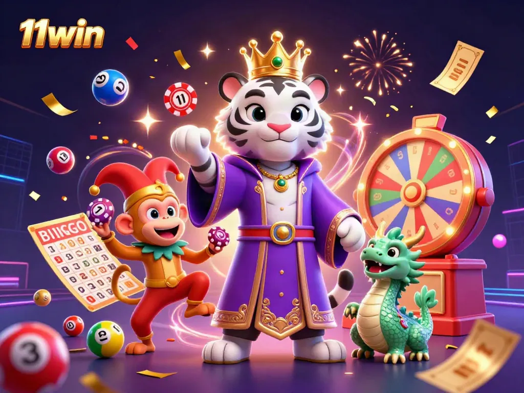 Experience the excitement of games at 11win with colorful lottery balls and a vibrant prize scene.