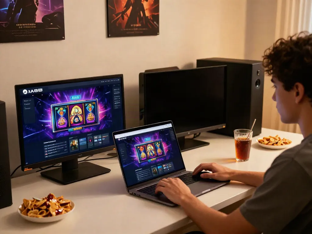 Engaged user exploring da88 online gaming platform with vibrant graphics.