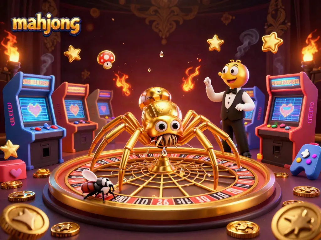 Play Mahjong with high-stakes action, surrounded by vibrant casino game elements and characters.