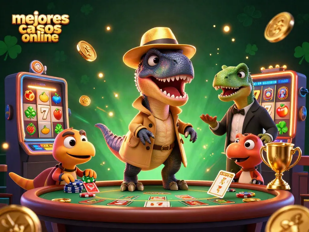 Descubre los mejores casinos online con un velociraptor y un estegosaurio en acción.