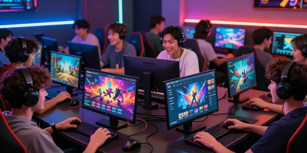 Exciting gaming scene at https://hitclub3.io/ with players enjoying various games in a vibrant digital environment.
