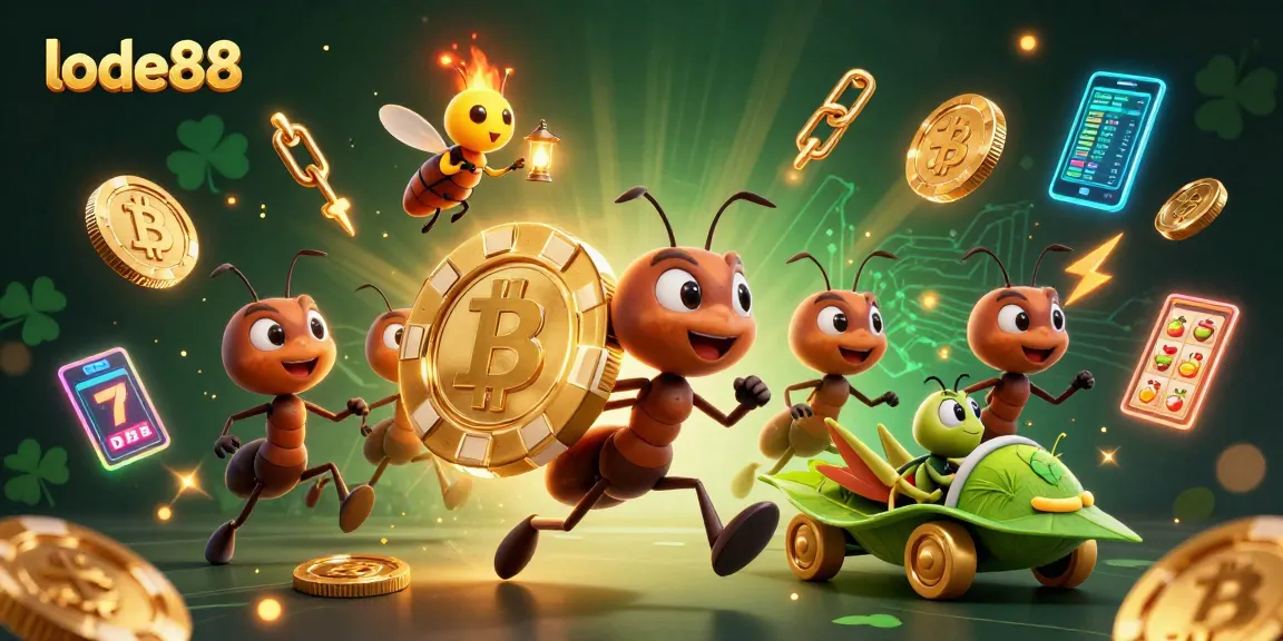 Engage with lode88 through a thrilling cartoon heist, showcasing golden poker chips and vibrant crypto elements.