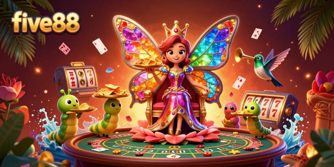 Experience the excitement of five88 with visual feast showcasing vibrant casino elements and dynamic characters.