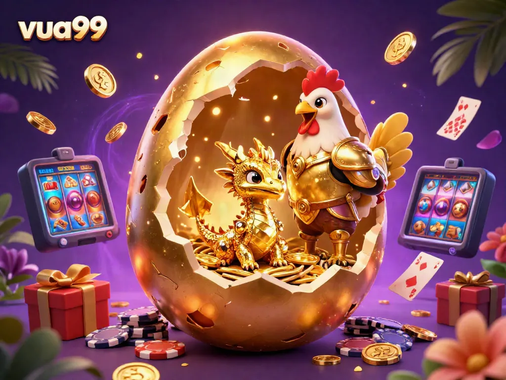 Play exciting slots with vua99; enjoy the thrilling world of online gambling illustrated in vibrant 3D.