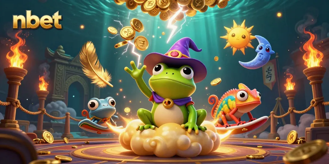 nbet highlights an energetic scene with golden coins and a whimsical wizard frog.